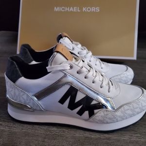 Michael Kors White and Silver Sneakers